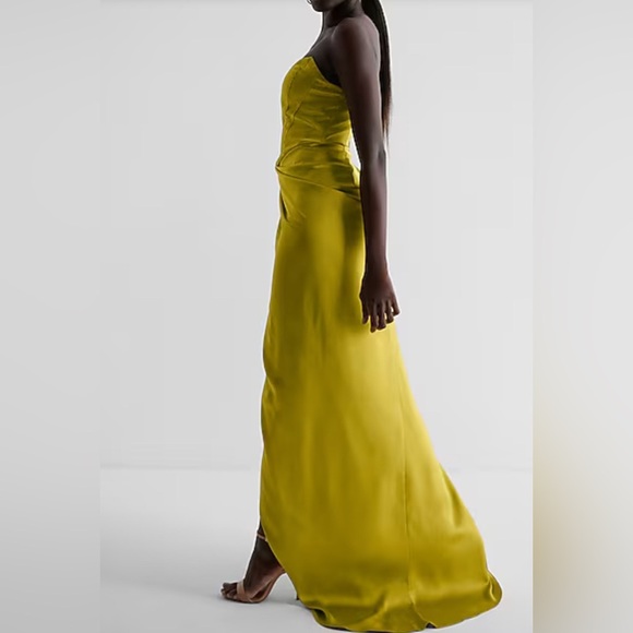 Express Women’s 2 Pink Satin Strapless Corset Gown Dress XS Formal Slit - Picture 13 of 16